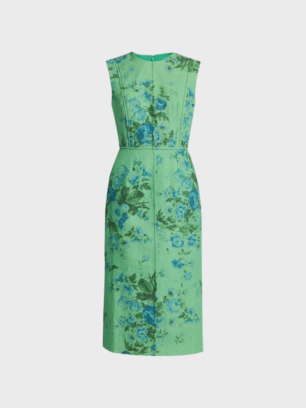 Floral Print Linen Pencil Midi Dress