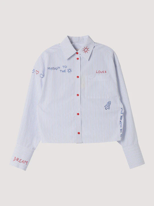DEEP CUFF STRIPE SHIRT WITH EMBROIDERY