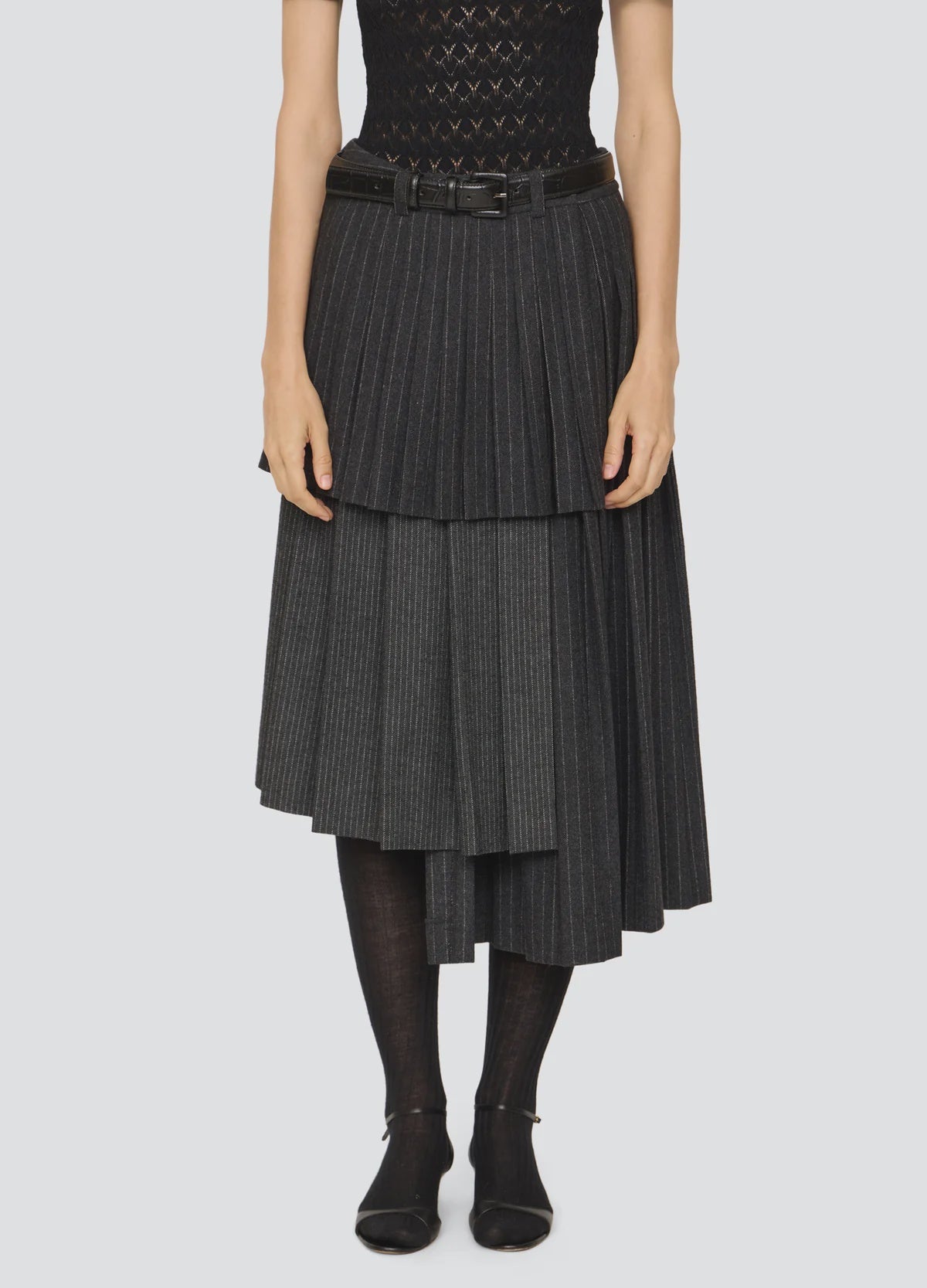 Johanna Pinstripe Pleated Midi Skirt