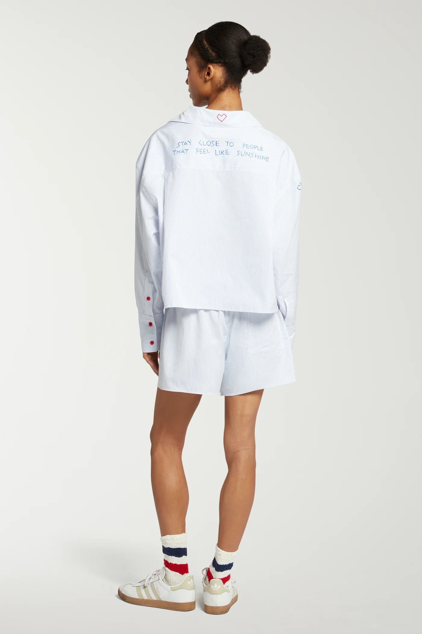 Deep Cuff Stripe Shirt With Embroidery