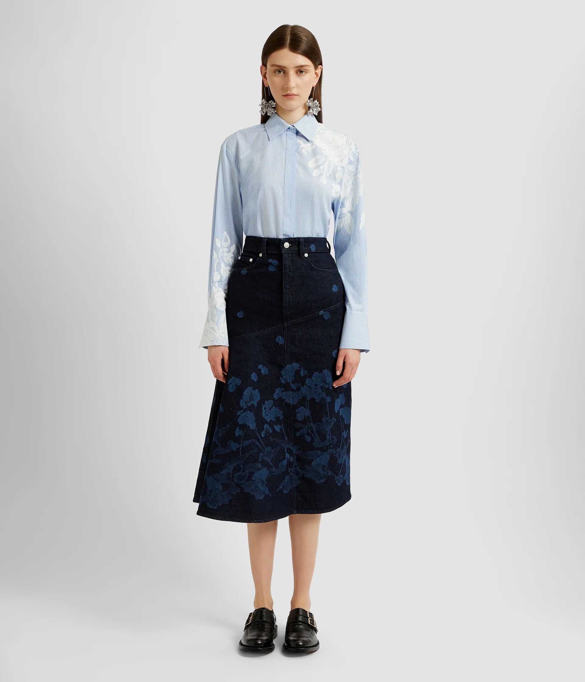 Draped Midi Denim Skirt