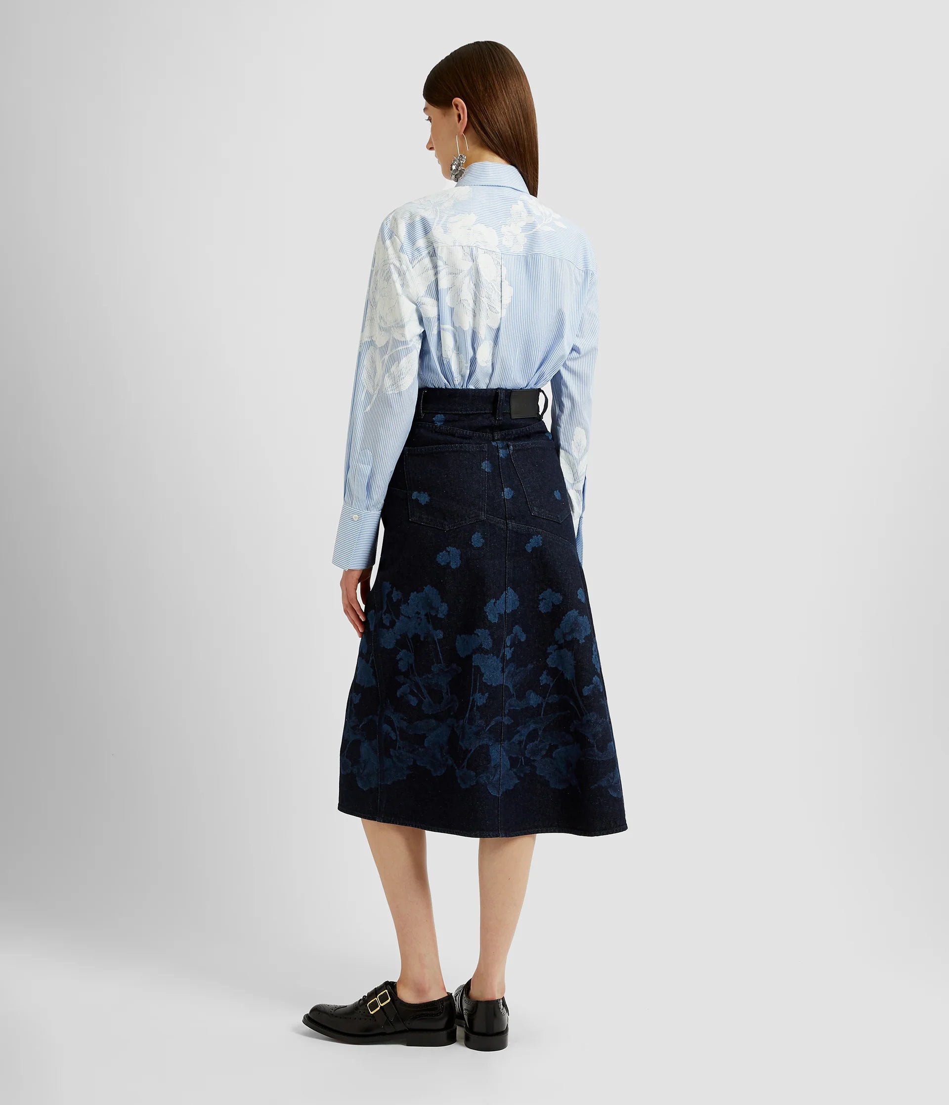 Draped Midi Denim Skirt