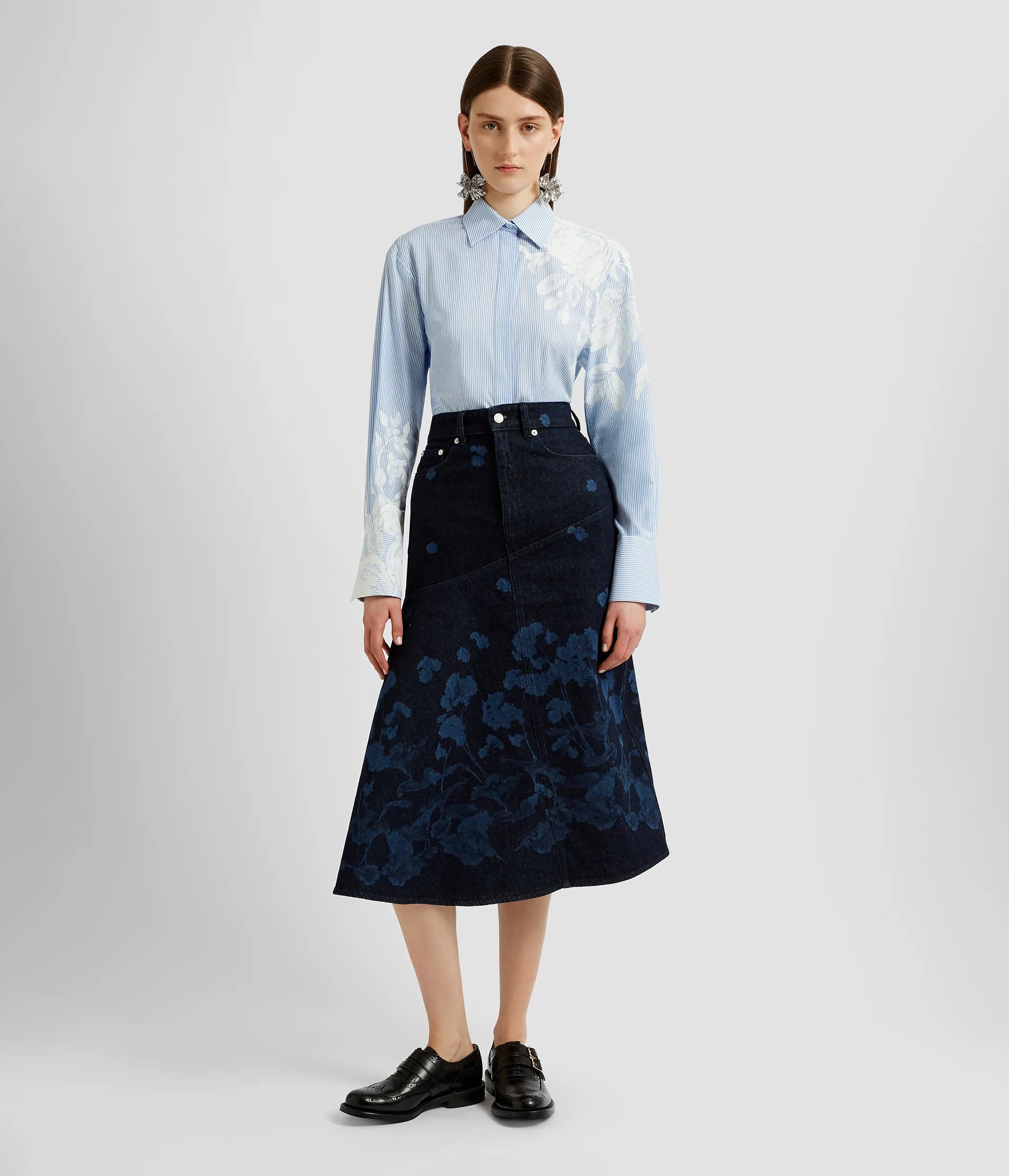 Draped Midi Denim Skirt