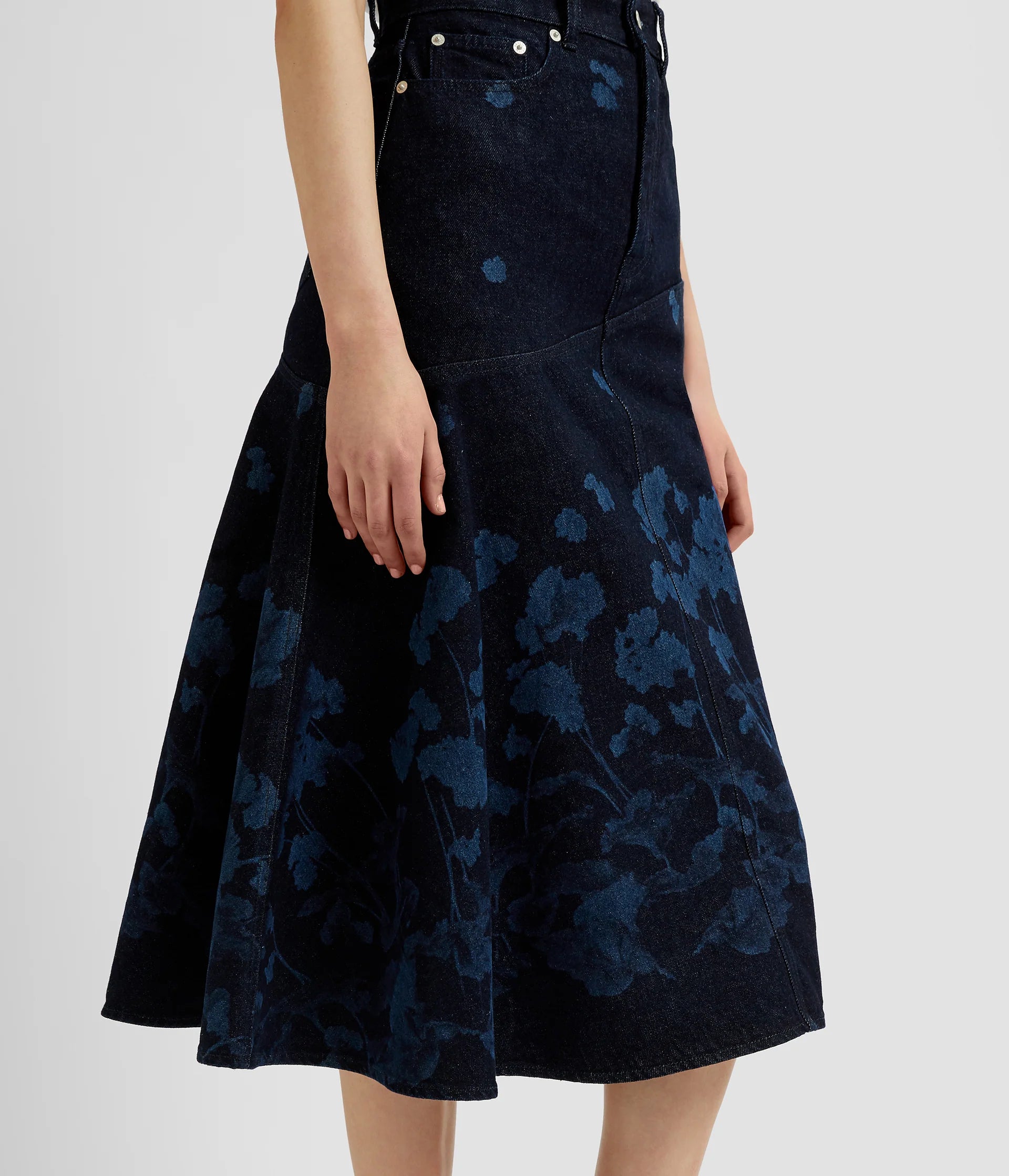 Draped Midi Denim Skirt