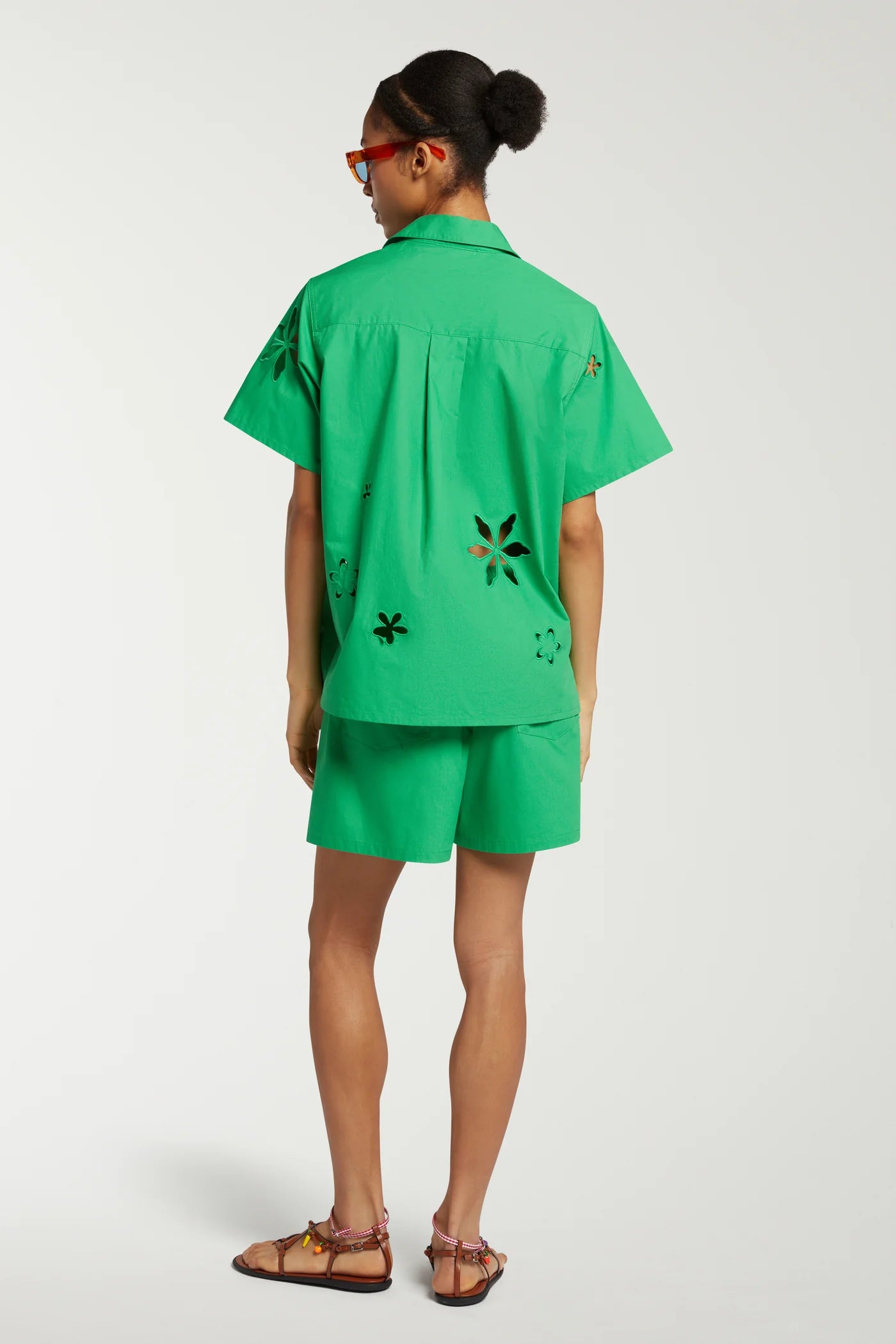 Embroidery Cut Out Flowers Short Sleeve Shirt