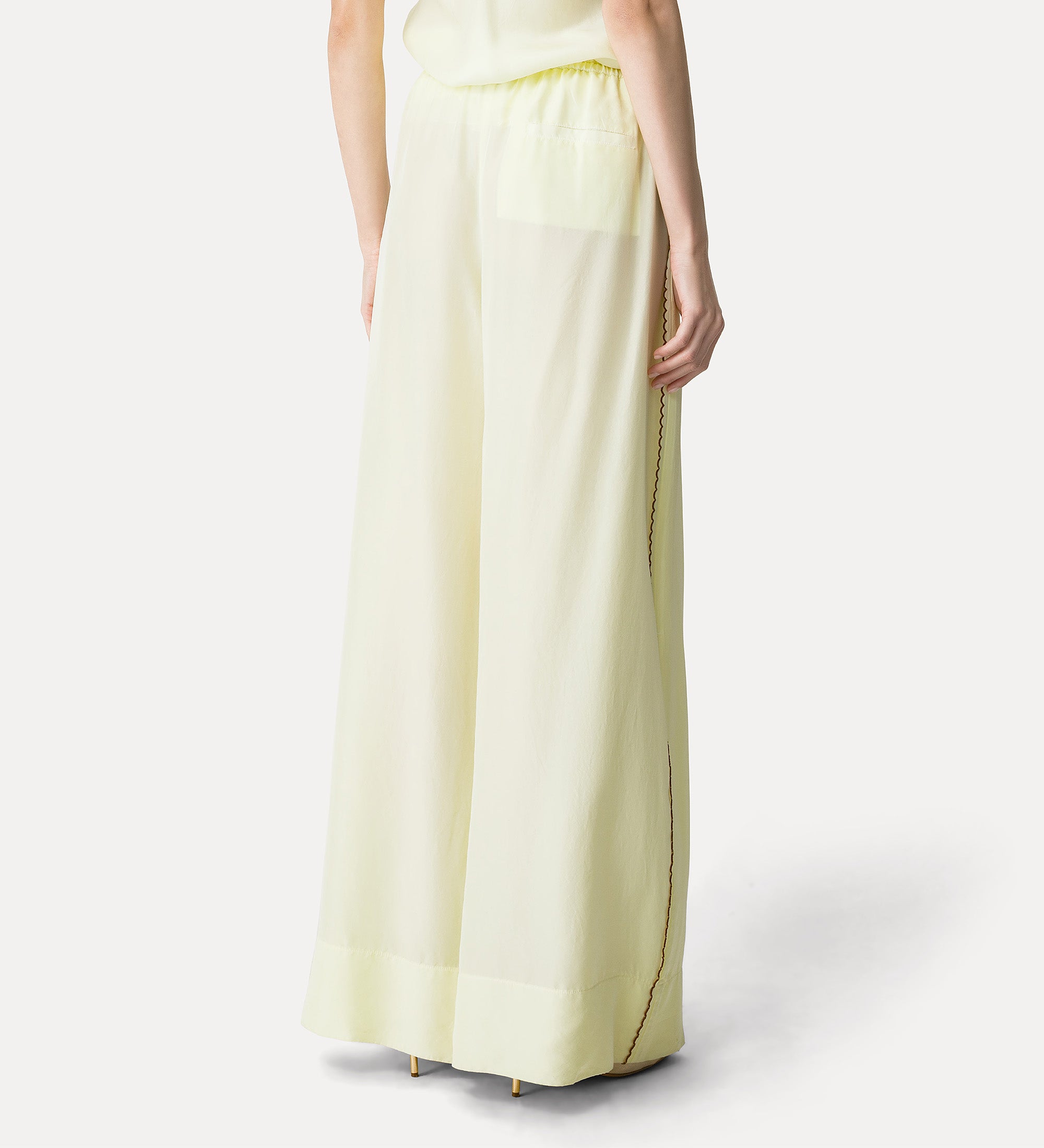 Habotai Silk Trousers with Embroidery