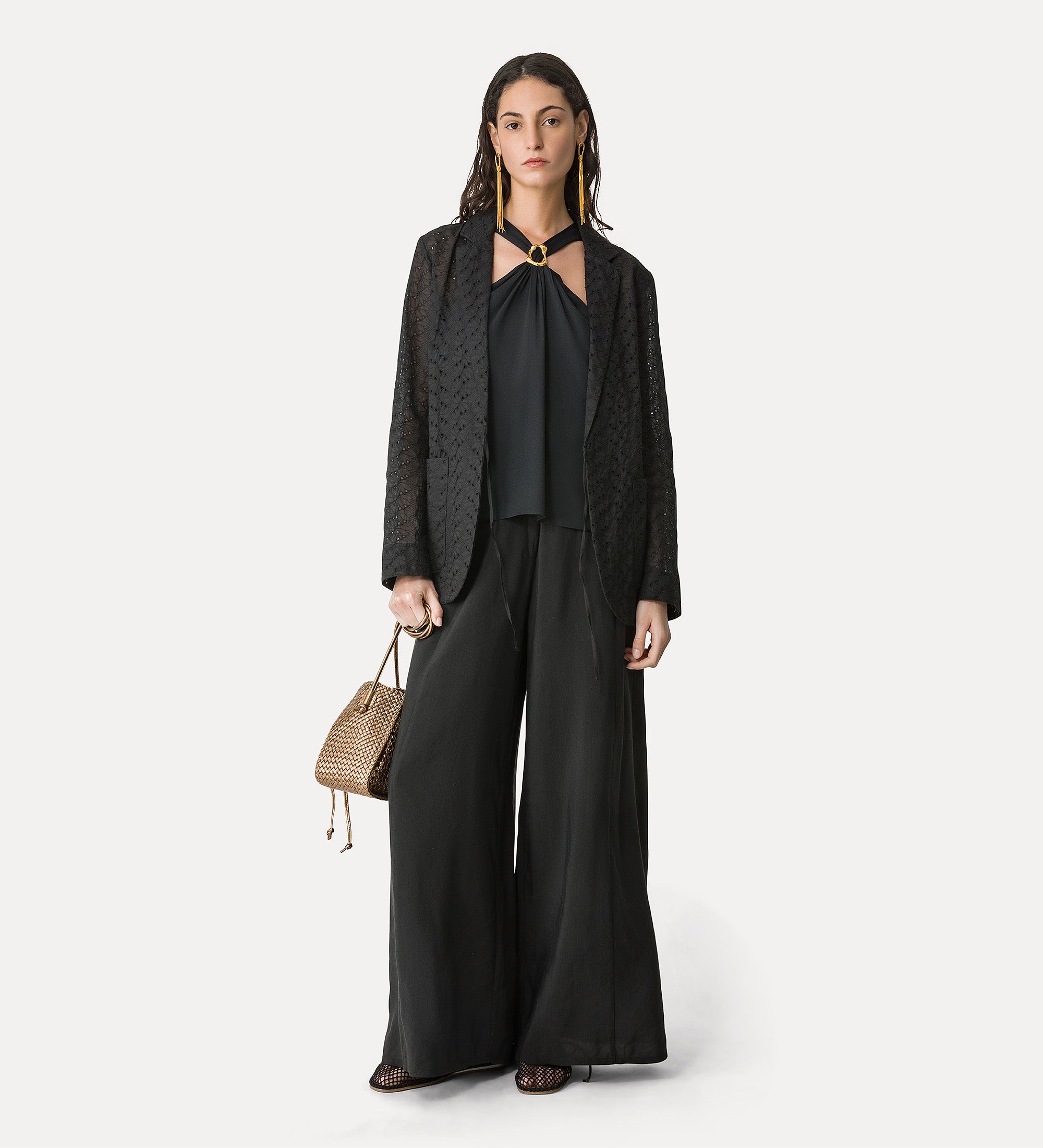 Linen and Viscose Flared Trousers
