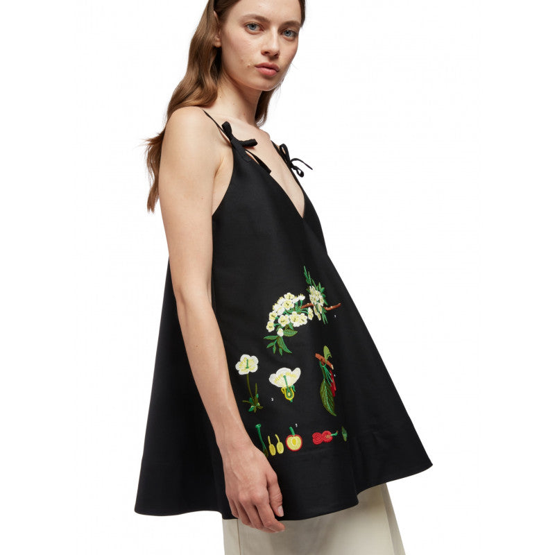 Mini Dress With Bow And Embroidery