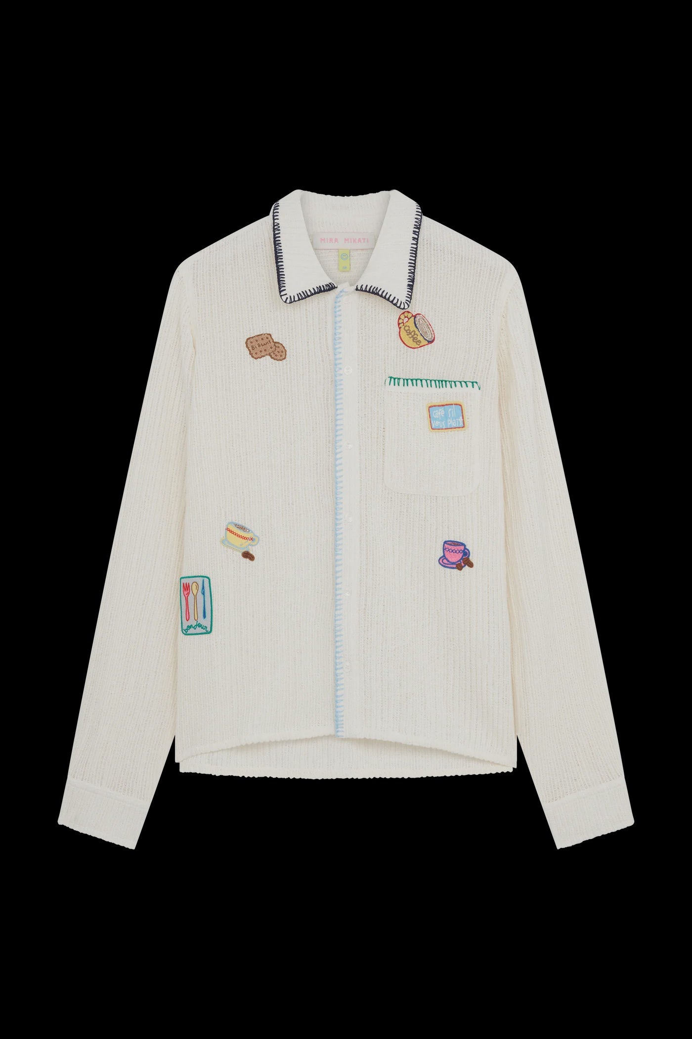 Crochet Long Sleeve Shirt With Embroidered Patches