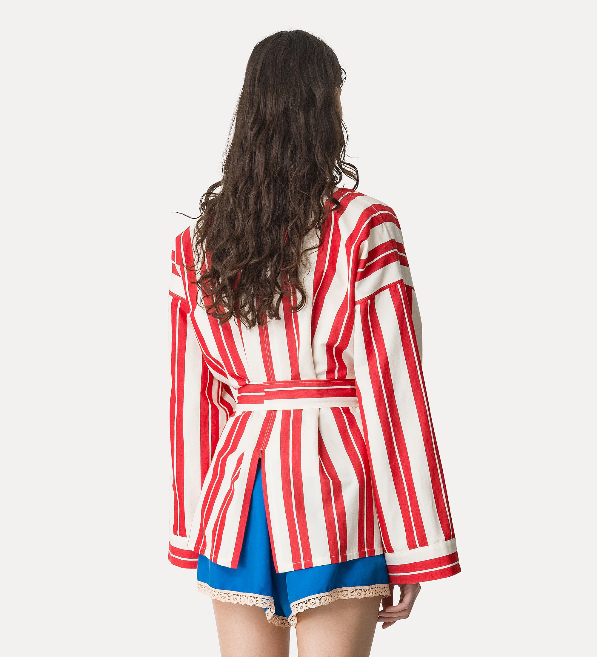 Striped Cotton and Linen Kimono with Embroidery