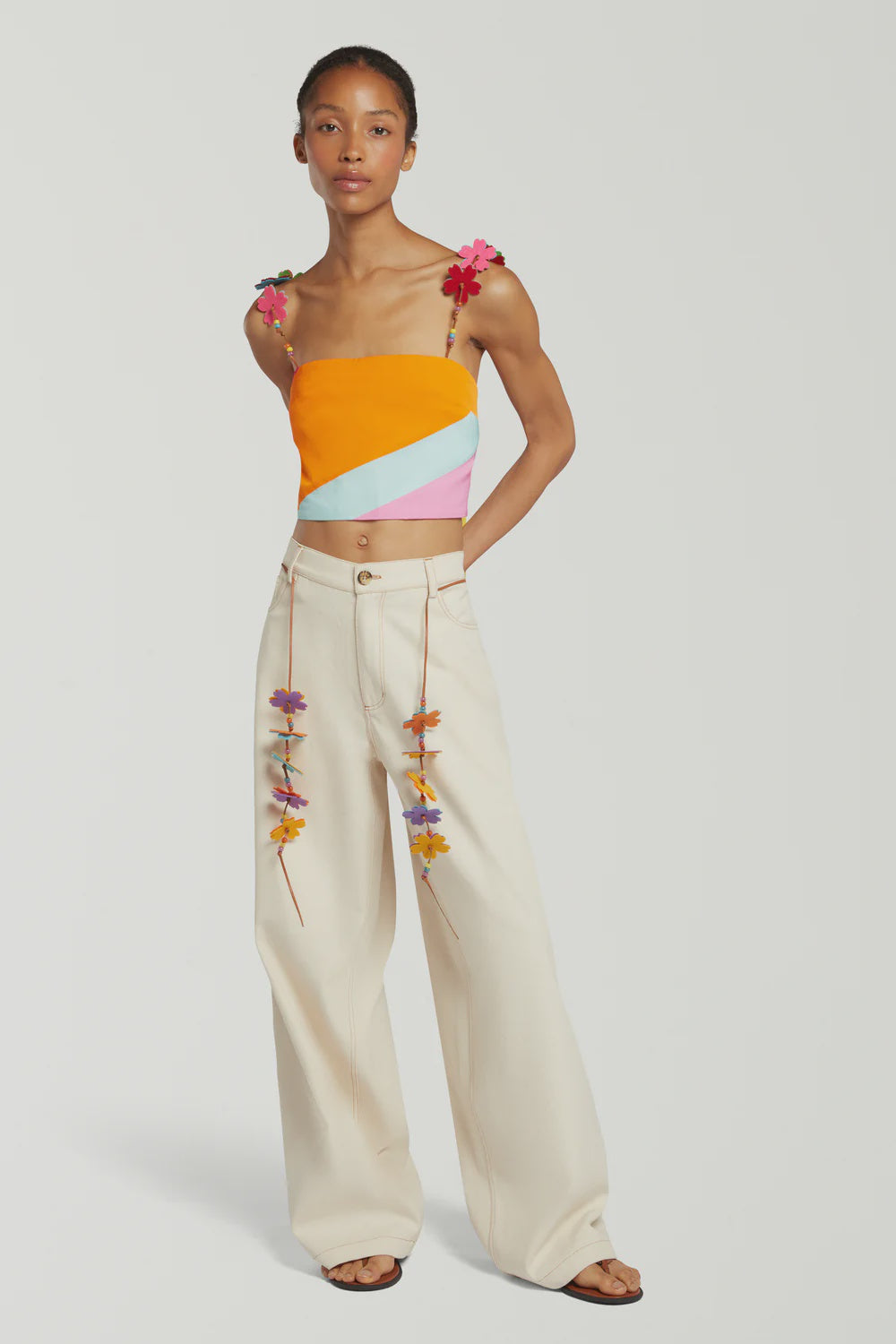 Relaxed Cotton Twill Trouser with Plait Belt