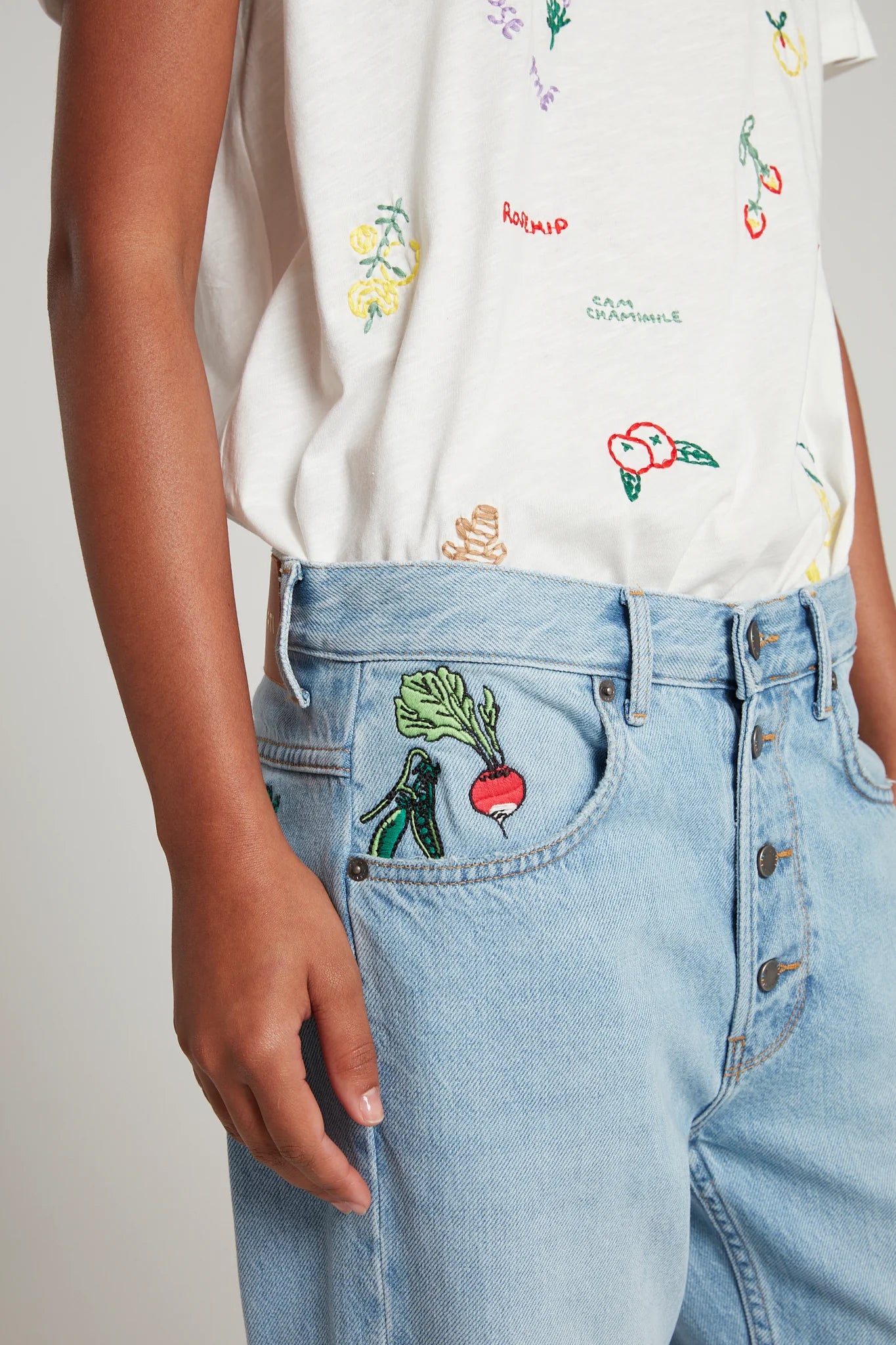 Vegetable Embroidered Jeans