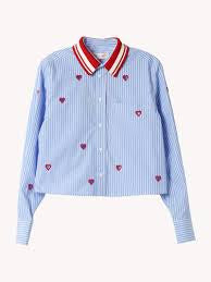 CROPPED SHIRT WITH KNITTED COLLAR & CUT OUT HEARTS