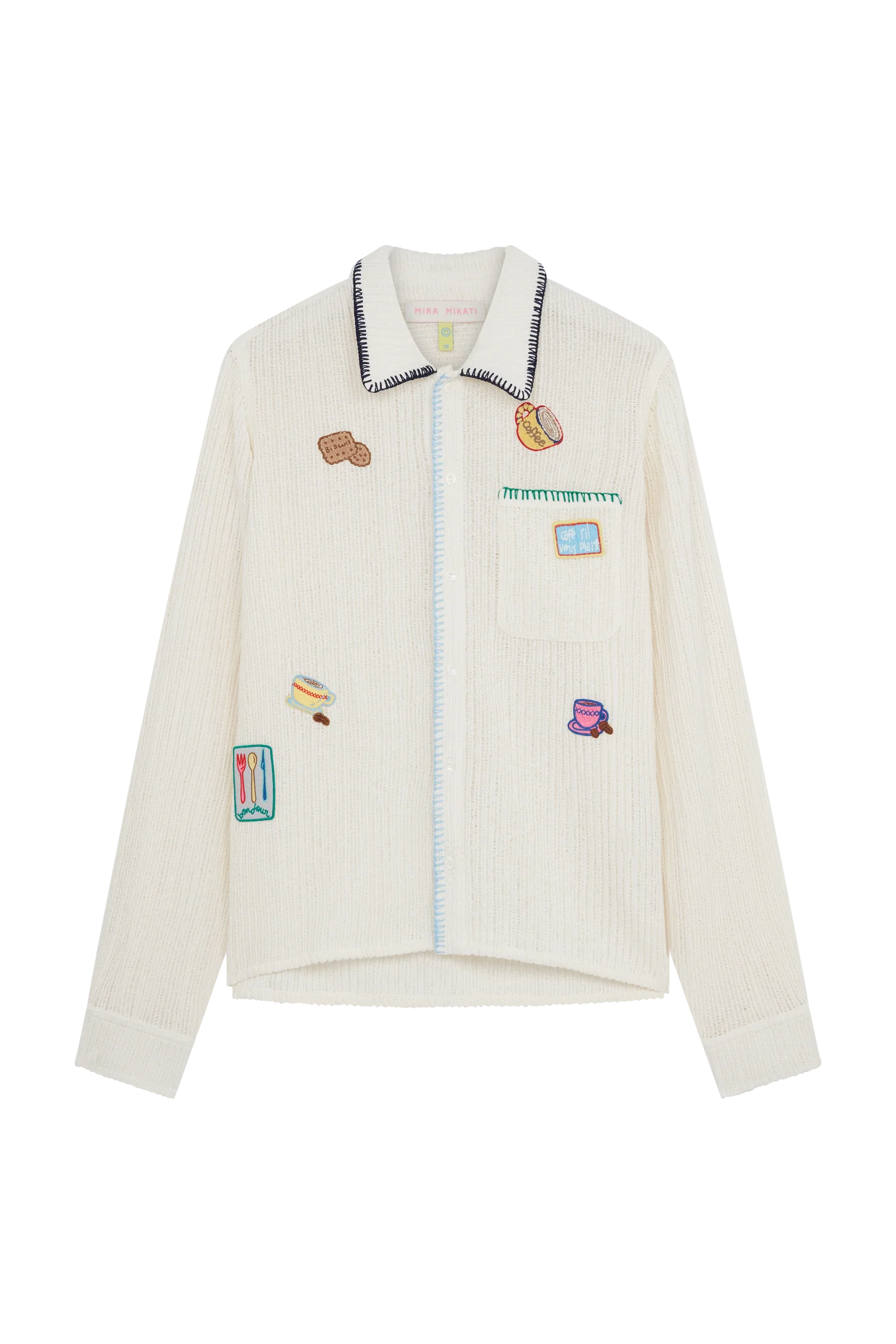 Crochet Long Sleeve Shirt With Embroidered Patches