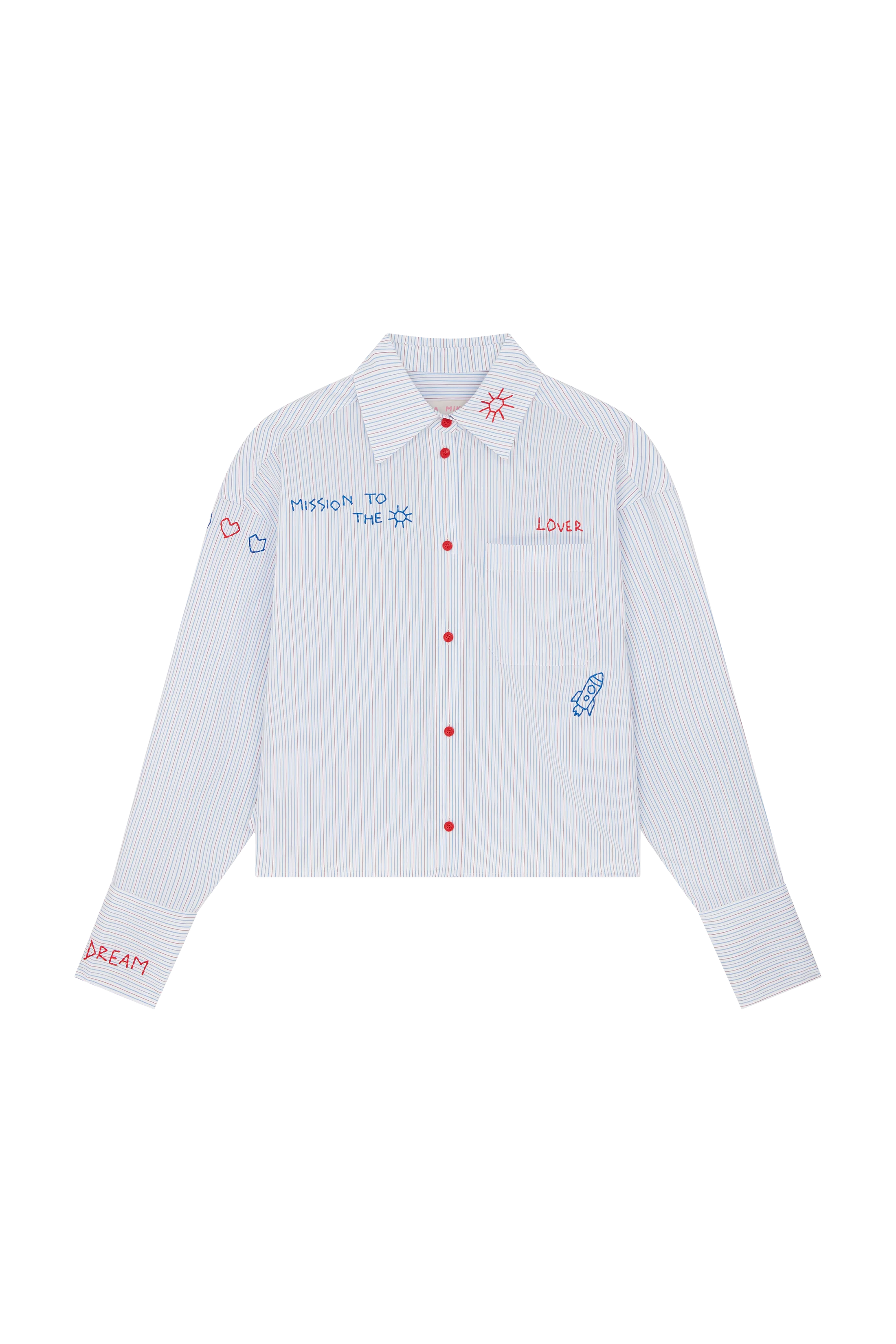 Deep Cuff Stripe Shirt With Embroidery