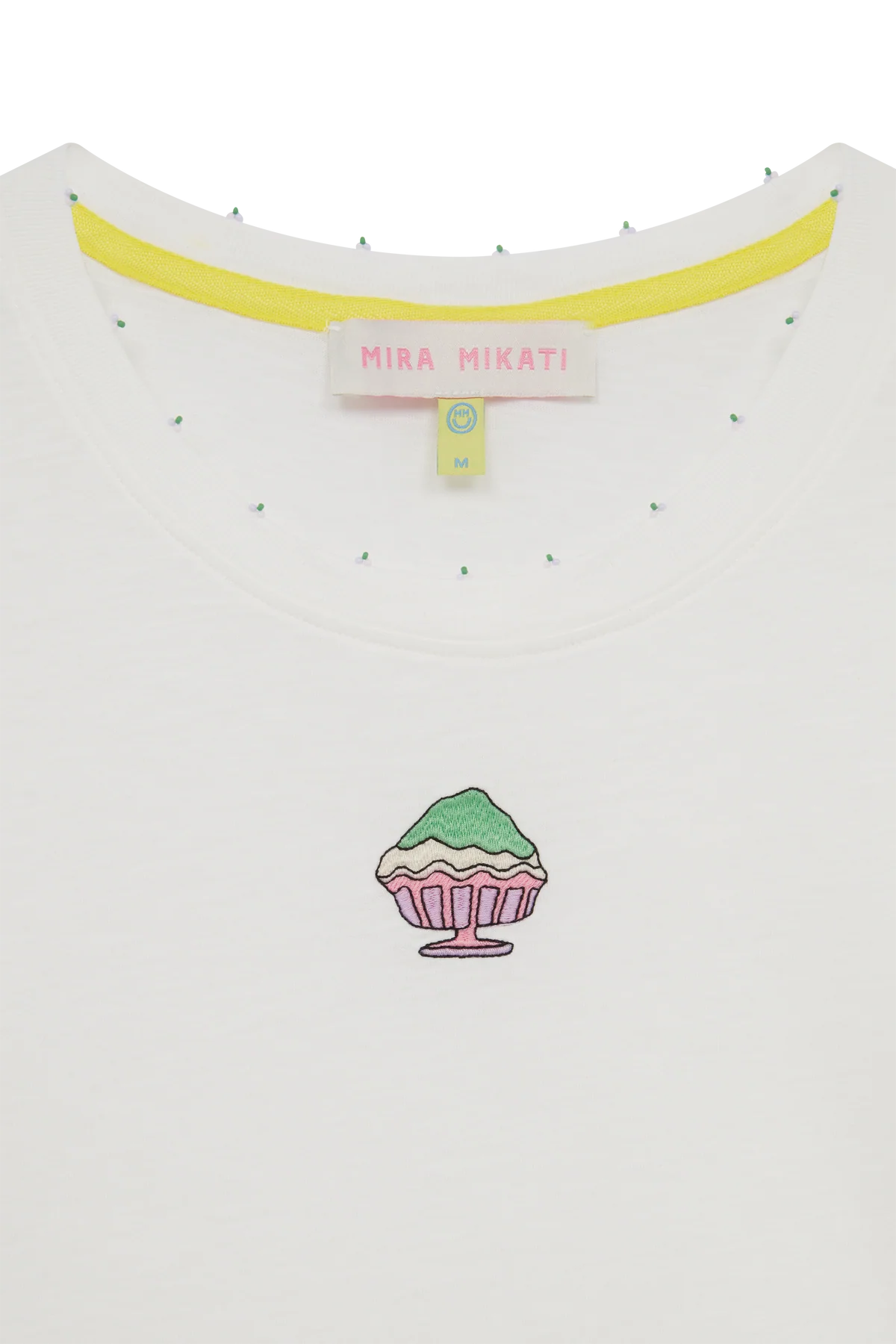 Embroidered Slouchy Tee With Bead Neckline