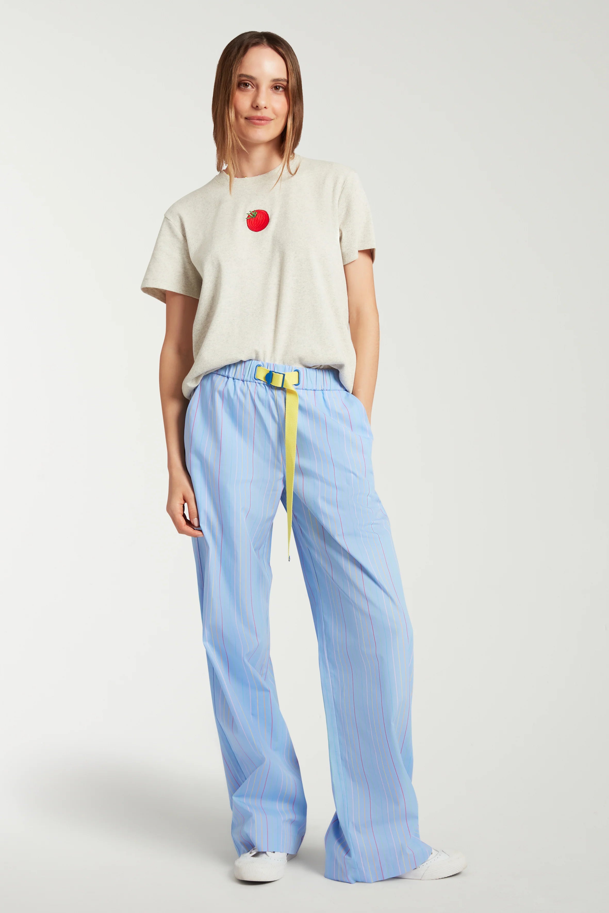Embroidered Tomato T-Shirt With Beaded Neckline