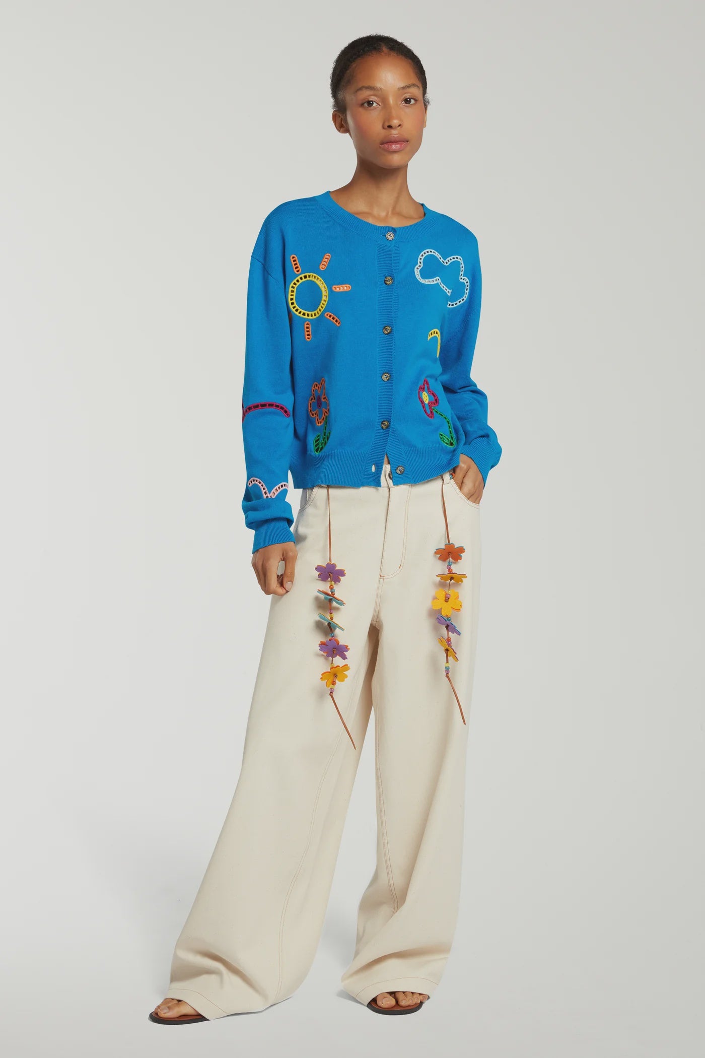 Cardigan with Cut Out Embroidery