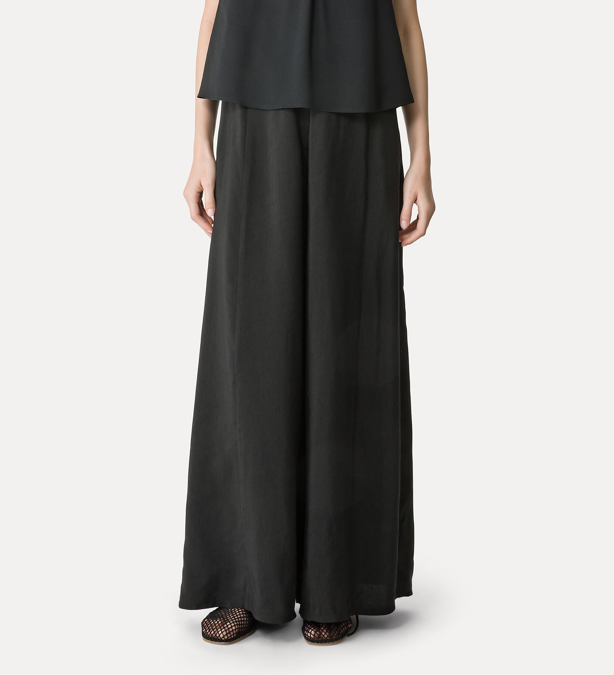 Linen and Viscose Flared Trousers