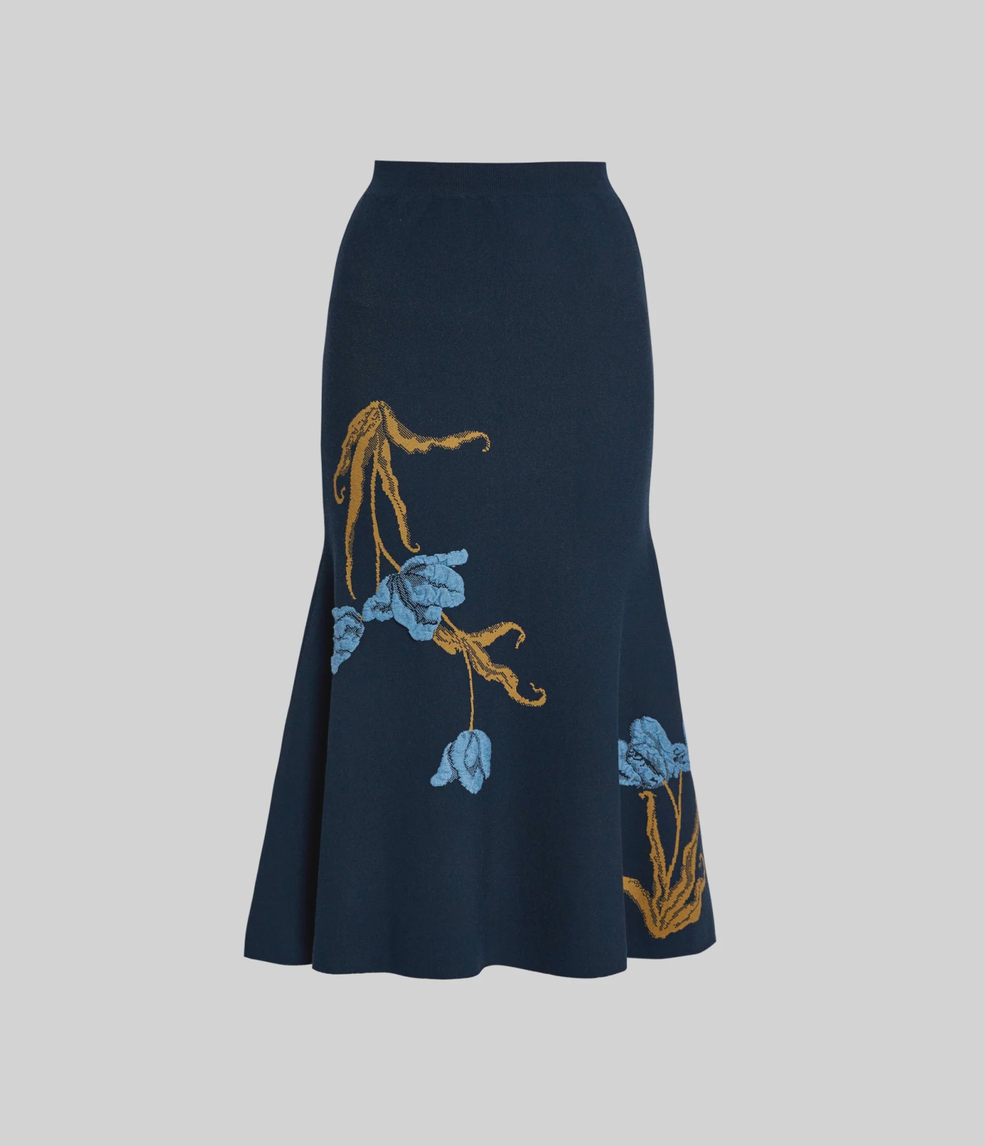 Floral Jacquard A-Line Midi Knit Skirt