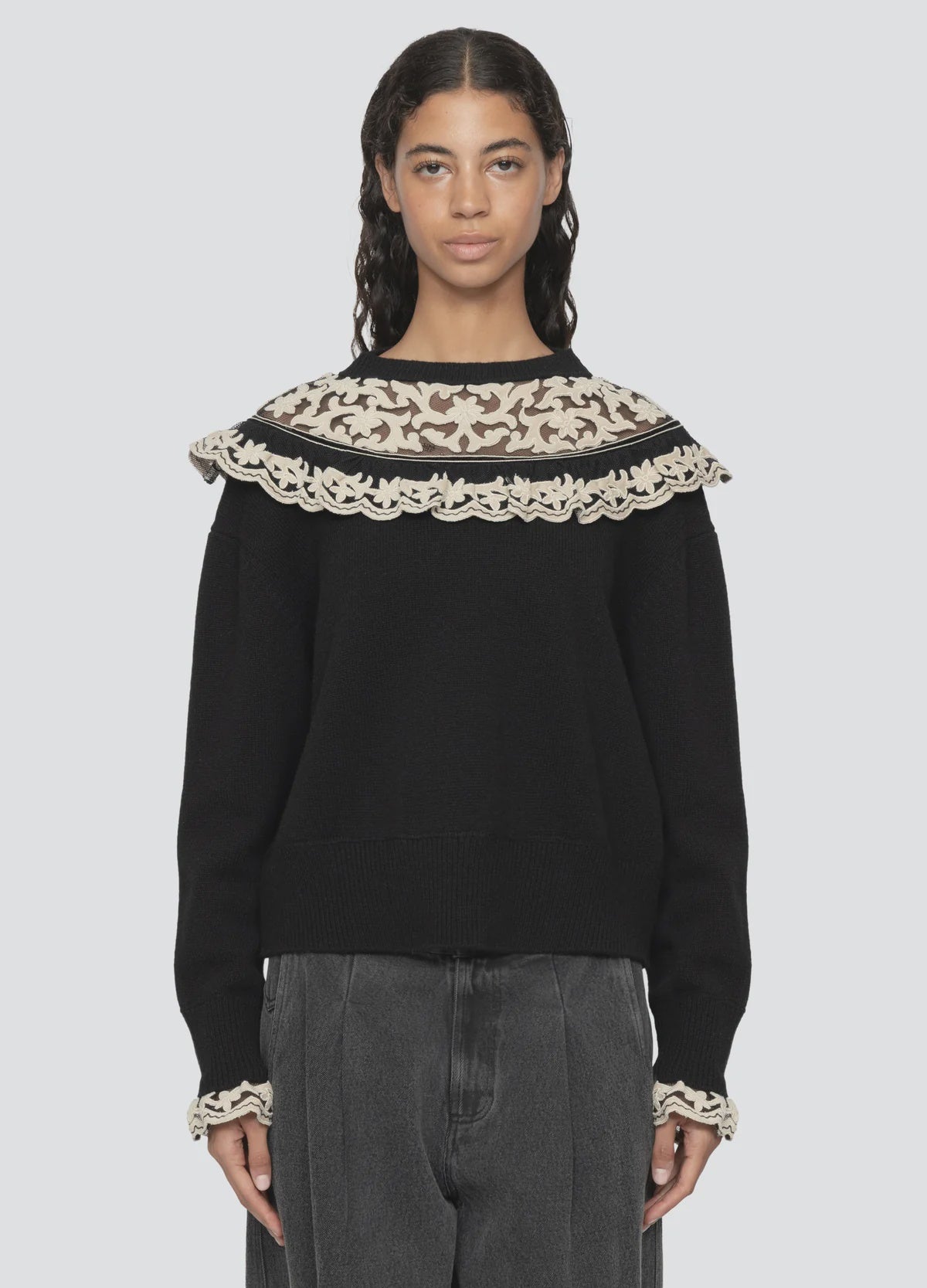 Bea Embroidery Sweater With Yoke