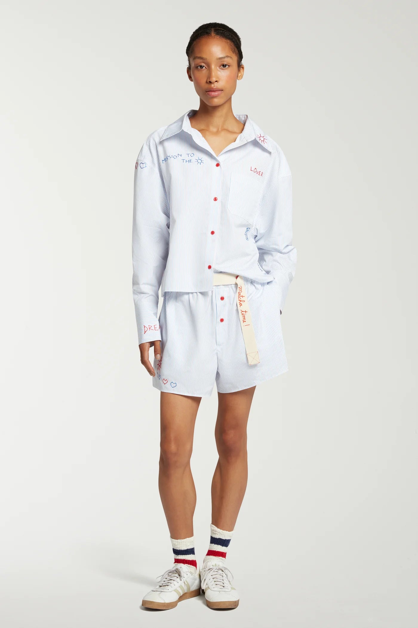 Stripe Shorts With Embroidery