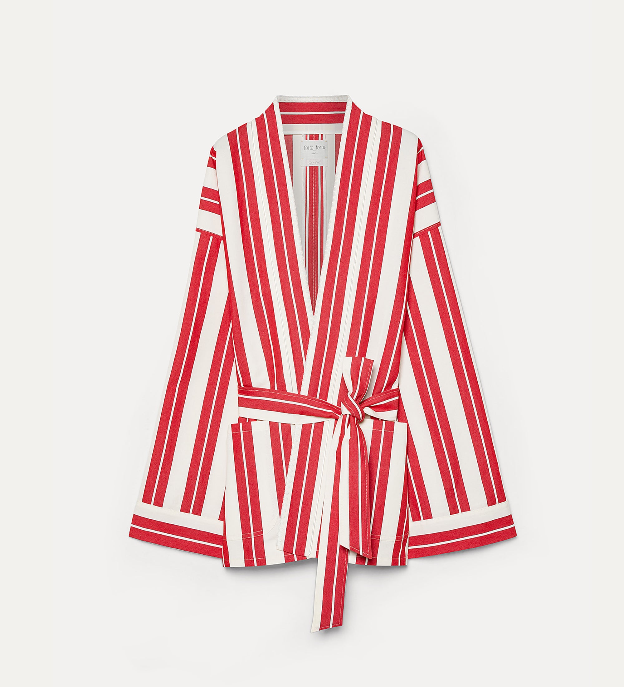 Striped Cotton and Linen Kimono with Embroidery