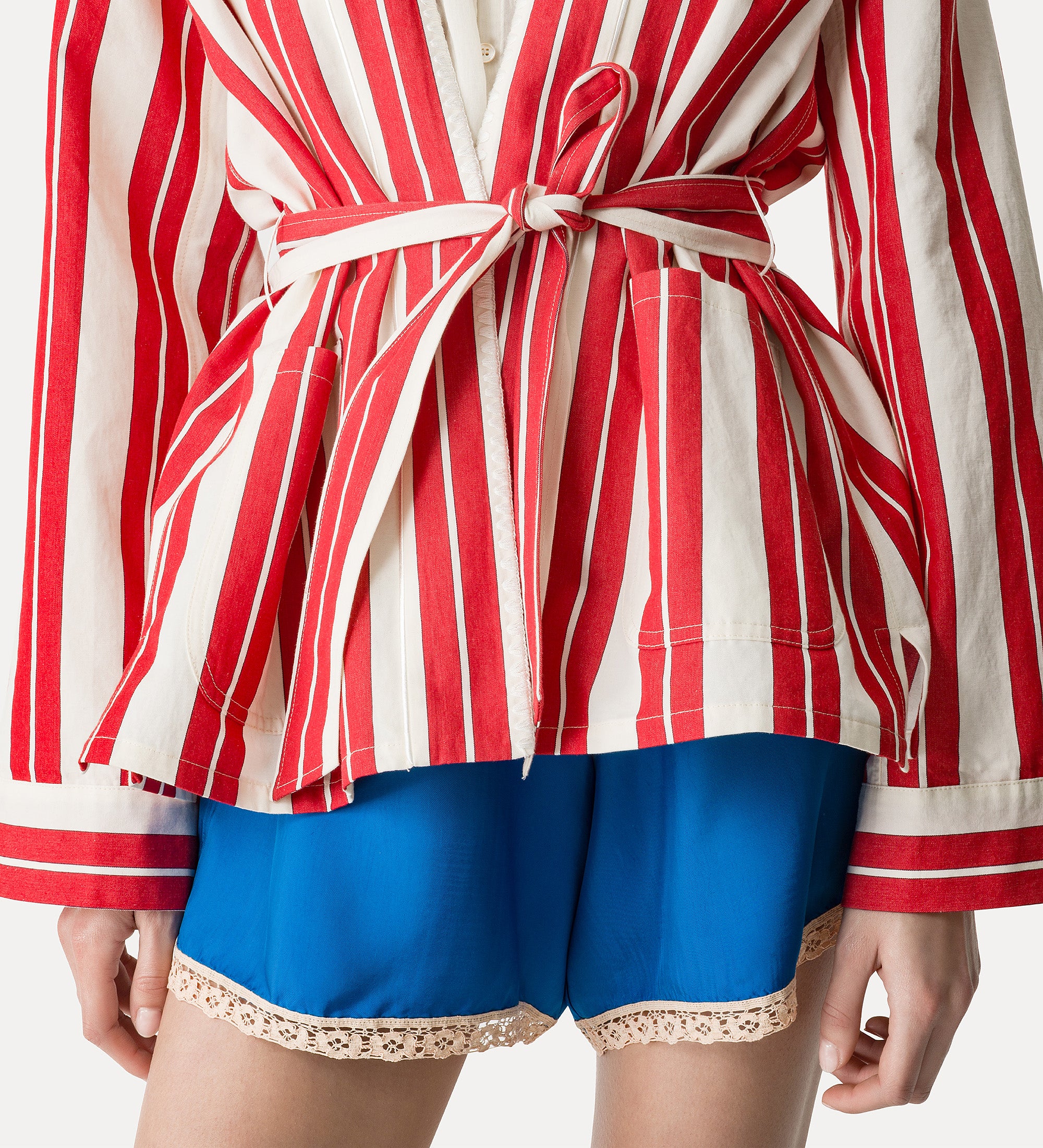 Striped Cotton and Linen Kimono with Embroidery