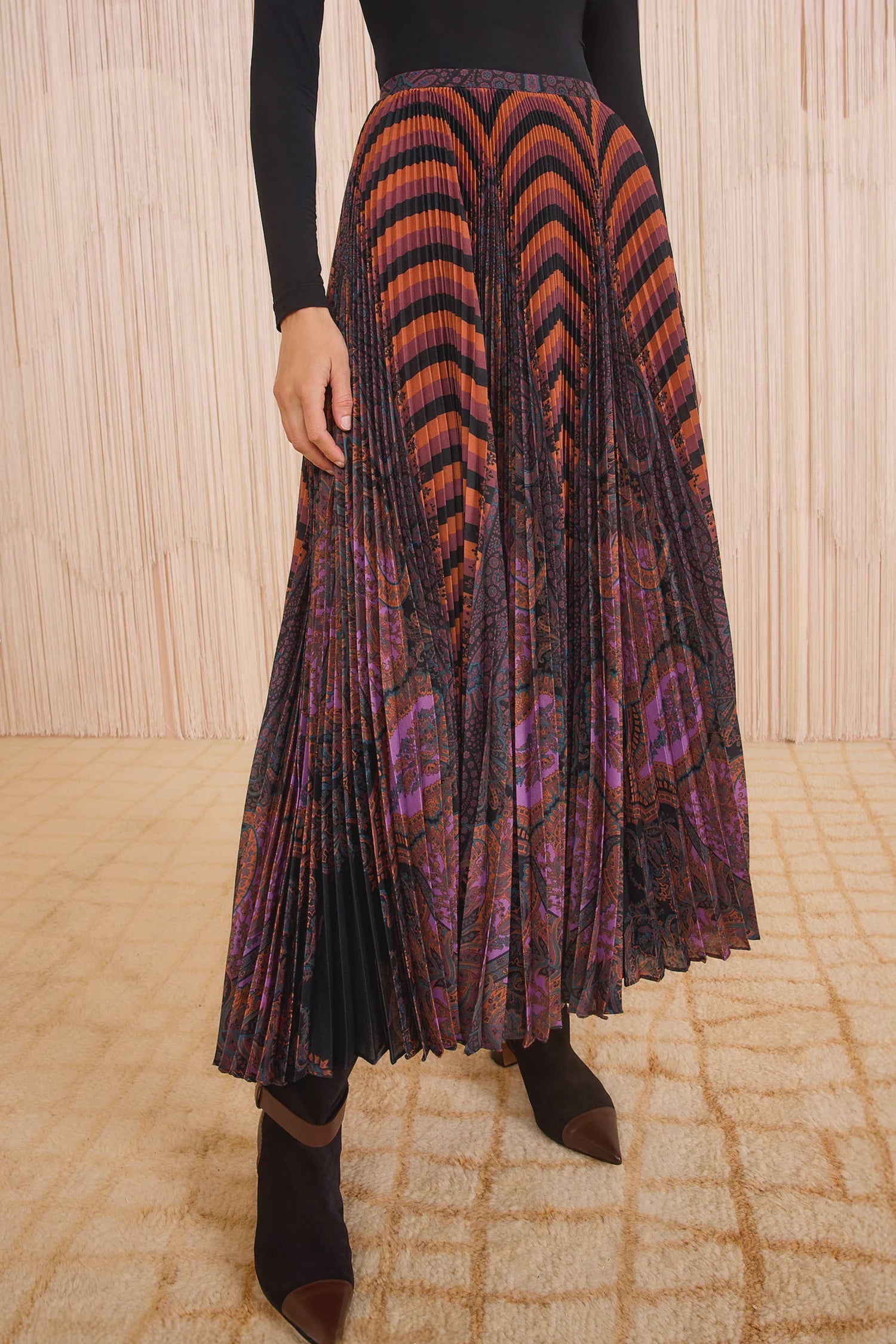 Shayna High Waist Pleated Midi Skirt