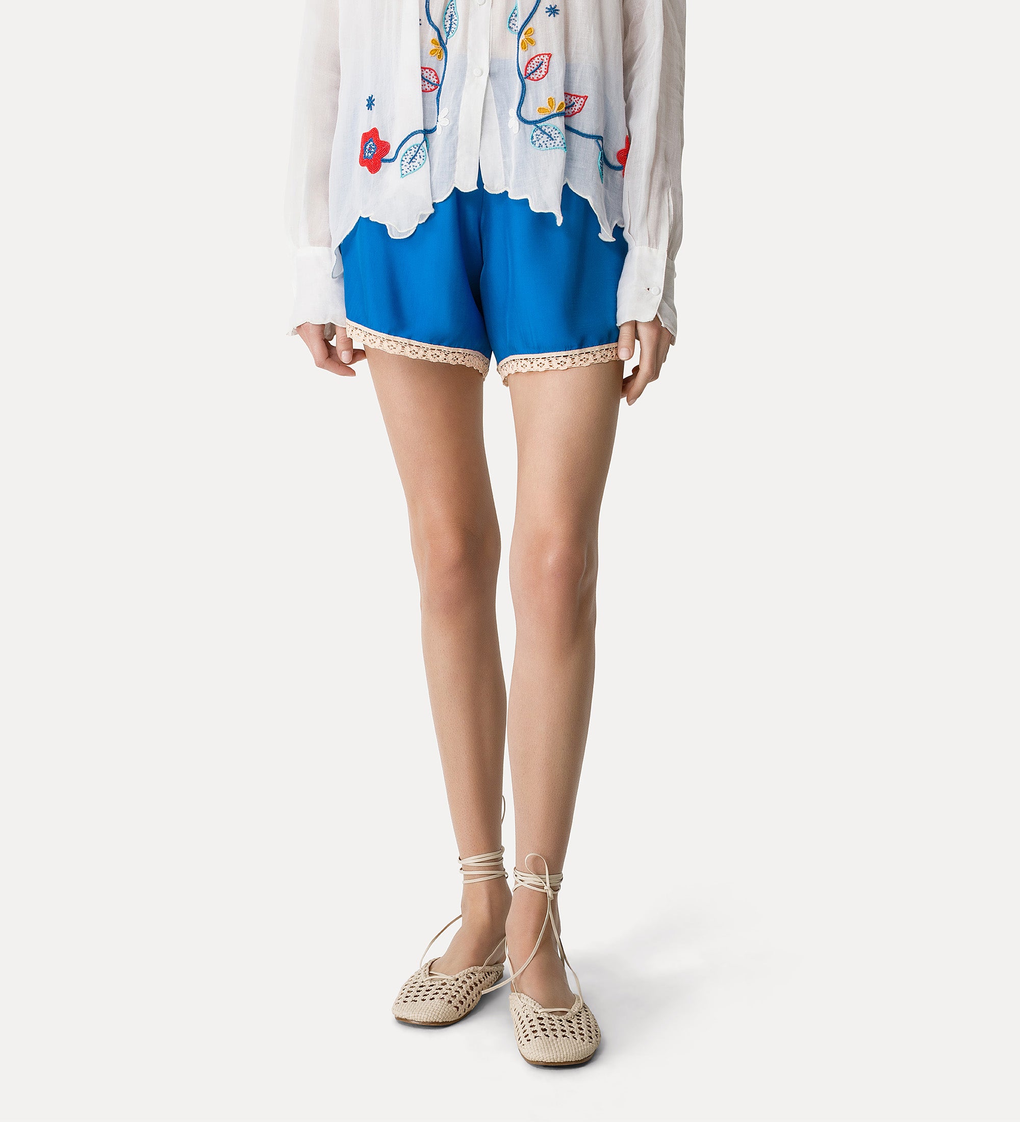 Viscose Twill Culottes with Lace