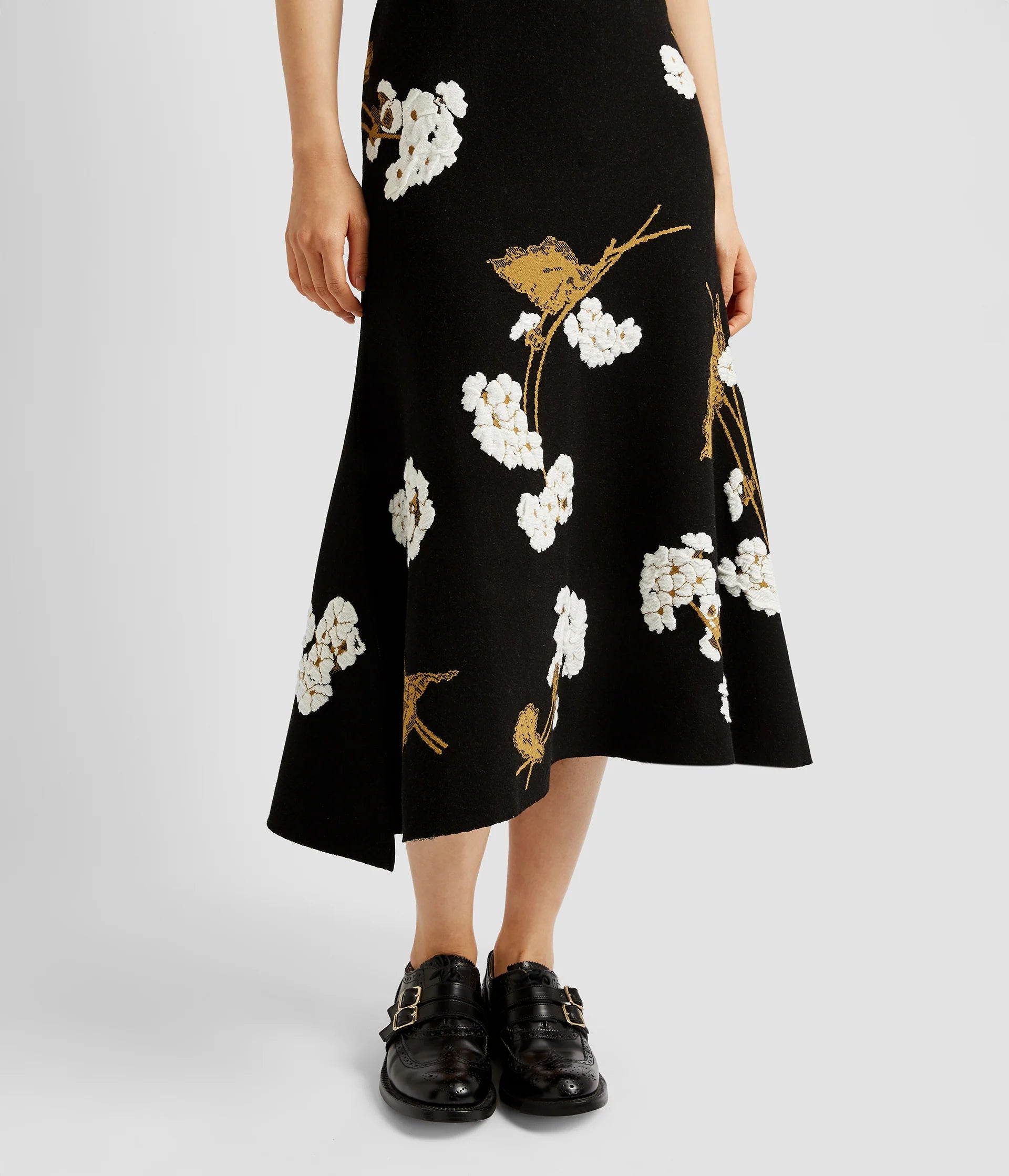 Viscose Jacquard A-Line Midi Knit Skirt