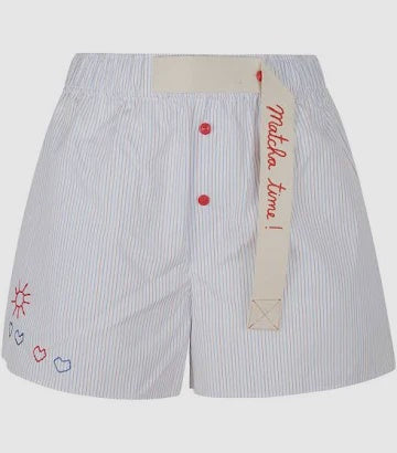 STRIPE SHORTS W/ GROSSGRAIN TRIM AND EMBROIDERY