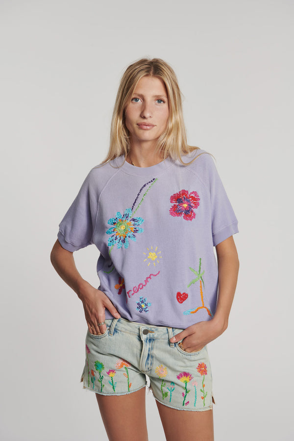 Embroidered Short Sleeved Sweater